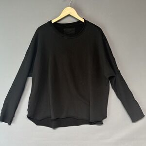Frank & Eileen Women's Large Capelet Crewneck Black Pullover Raw Cut Sweatshirt